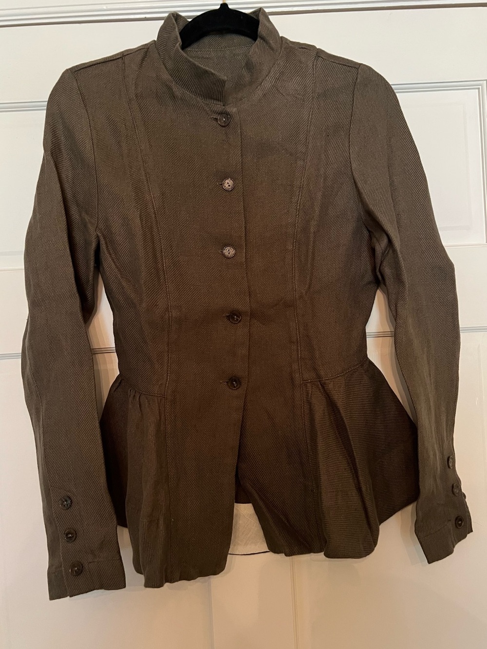 Son De Flor Olive Twill Peplum Jacket Xs